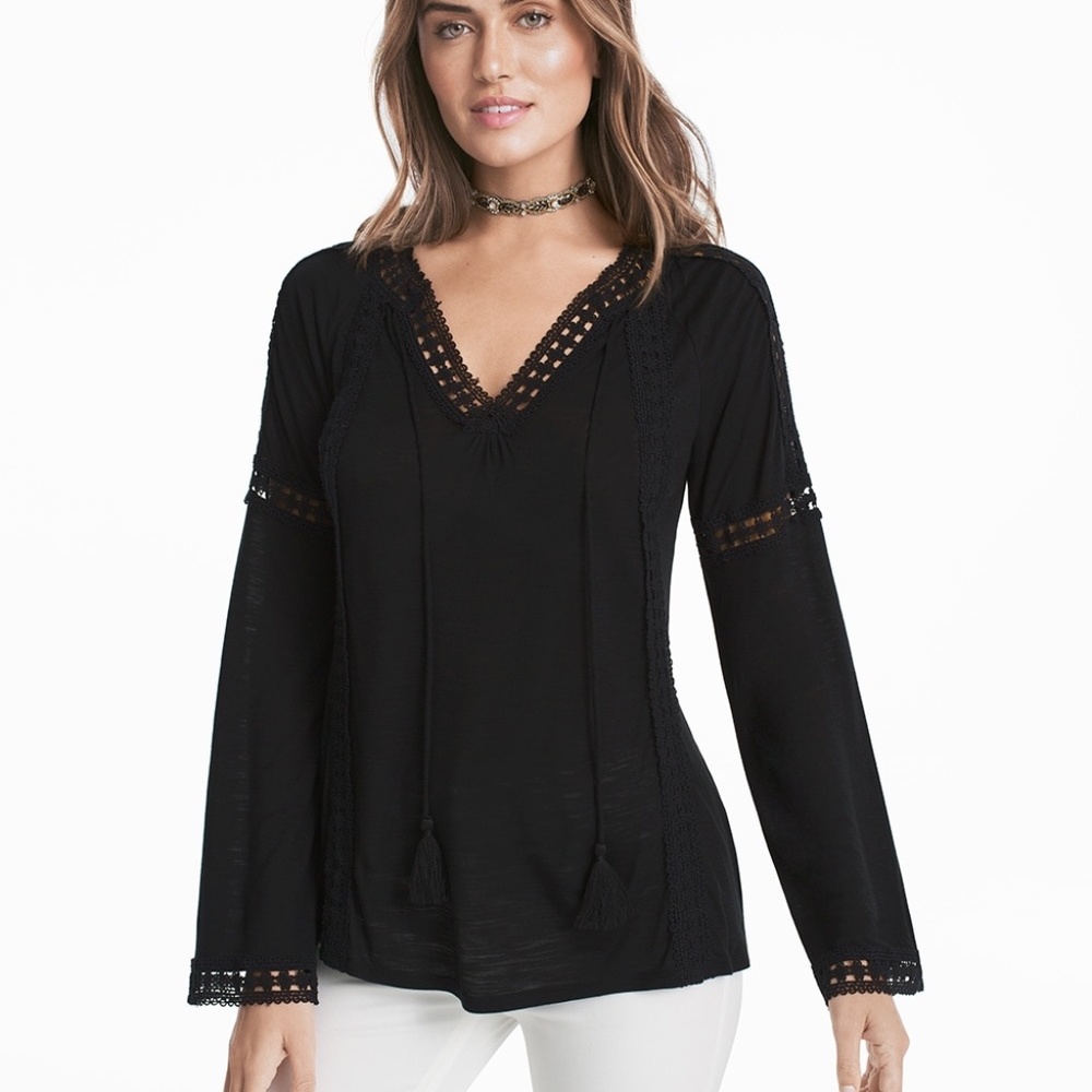 WHBM Long-Sleeve Embroidered Lace Top - Sz S